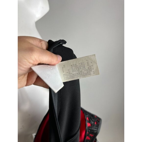 Vtg 90s Tadashi Black Red Halter Empire Waist Slit Bodycon Maxi Dress Size 8 - Picture 7 of 8